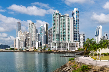 Modern high rise buildings at the Panama city waterfront, Panama