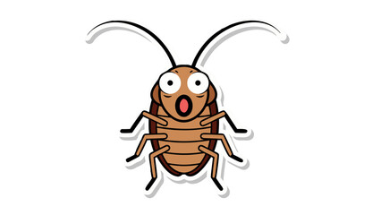 Cartoon Cockroach With Wide Eyes And Open Mouth Expressing Shock And Surprise Against A Black Background With A White Outline Border