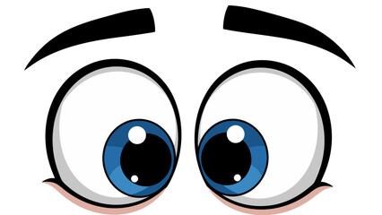 Cartoon Eyes Wide Open Looking Upwards with Blue Iris and White Sclera on Black Background Simple Flat Design