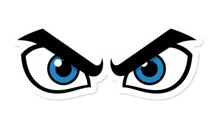 Cartoon Eyes With Blue Iris And Black Eyebrows Set Against A Black Background Expressing Anger Or Intensity