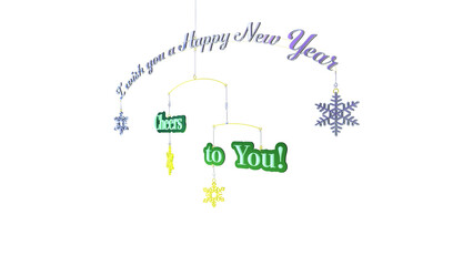 年賀状の英文フレーズを使ったモビールの3D画像