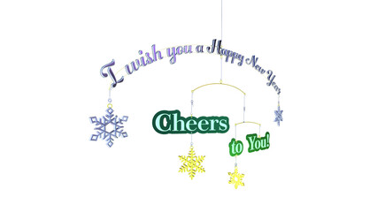 年賀状の英文フレーズを使ったモビールの3D画像