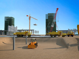 3d render construction site with cranes