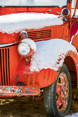 Snowy Vintage Firetruck Front
