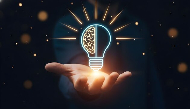 Creative concept of hand drawing an idea light bulb symbol on a blackboard for business innovation and inspiration - Powered by Adobe