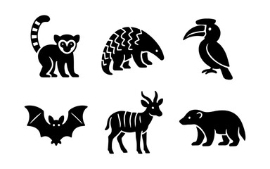 Naklejka premium Black and white animal icons set on a white background