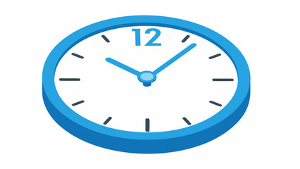 Close up of a blue analog clock face showing ten past ten with a white background and clean minimalist design