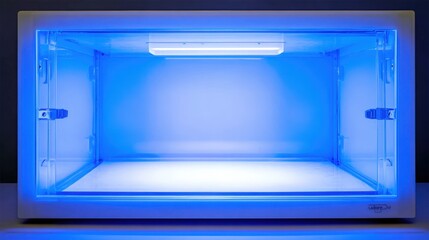 Obraz premium Medium shot of a sensoractivated UVC disinfection chamber glowing softly as it automatically eliminates germs on various surfaces in a sterile environment.