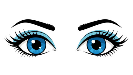 Close Up Of Stylized Blue Eyes With Long Lashes Against A Black Background