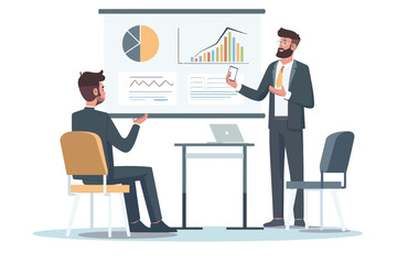 man in business suit presenting slidesfl isolated