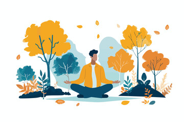 Man meditating in serene forest locationvector isolated