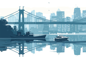 Majestic cityscape with a modern bridgef isolated