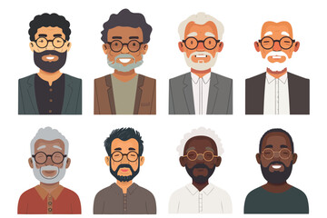 old men with different skintones avatars portraits se isolated
