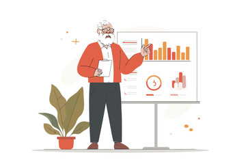 old man presenting slidesst isolated