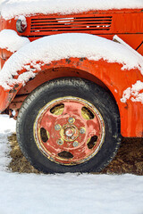 Snowy Vintage Firetruck Front Wheel