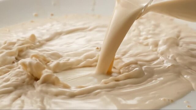 Creamy oat milk splashes beautifully in slow motion.