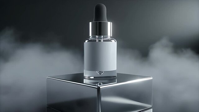 Dropper Bottle on Chrome Cube with Fog Base
