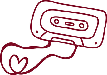 Cassette Tape Unraveling Line Art