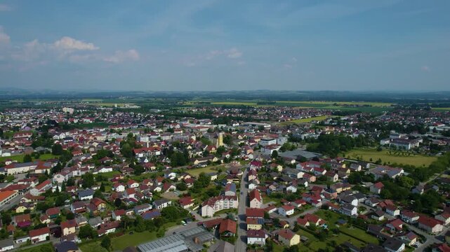Aerial view around the city Pocking in Germany., Bavaria on a sunny afternoon in spring.
