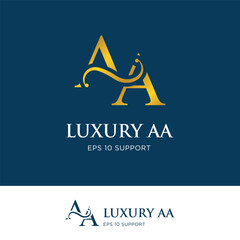 initial letter aa logo icon type with gold gradient color and swash