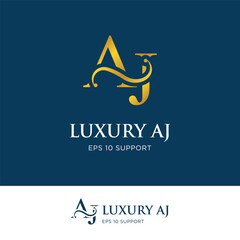 initial letter aj logo icon type with gold gradient color and swash
