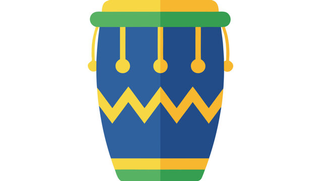 Flat Design Conga Drum With Yellow Chevron Pattern And Green Accents On A Black Background Musical Instrument Graphic