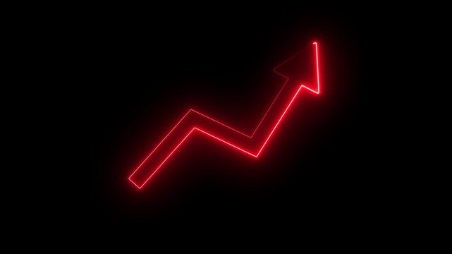 Money increases icon, dollar rate increase stretching arrow up icon .Glowing up arrow with dollar sign. Glowing neon line of dollar sign icon and.Neon up right arrow icon animation .4k