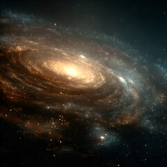 Fototapeta premium A mesmerizing spiral galaxy with brilliant orange hues swirls amidst a vast expanse of stars in the infinite depths of the cosmos so far away.