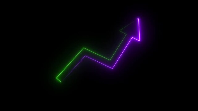 Money increases icon, dollar rate increase stretching arrow up icon .Glowing up arrow with dollar sign. Glowing neon line of dollar sign icon and.Neon up right arrow icon animation .4k