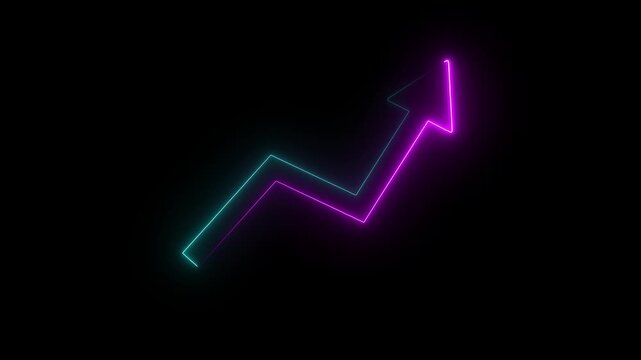 Money increases icon, dollar rate increase stretching arrow up icon .Glowing up arrow with dollar sign. Glowing neon line of dollar sign icon and.Neon up right arrow icon animation .4k