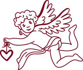 Fototapeta premium Cupid Holding Heart Line Art