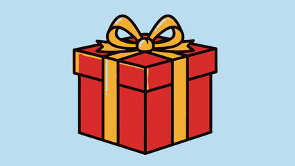 Brightly wrapped gift box with a yellow ribbon, set against a light blue background for celebrations