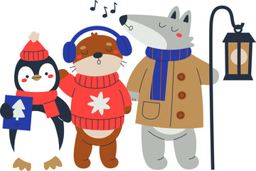 Winter Animal Carolers Scene