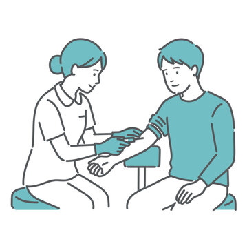 看護師による男性の採血イラスト（腕・穿刺）