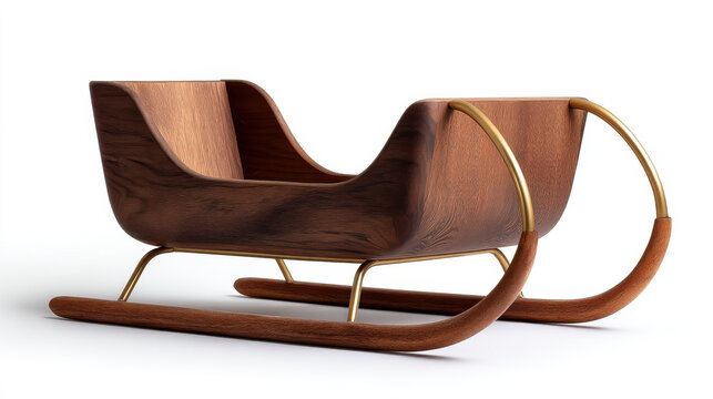 Wooden sleigh polished wood vintage style brass detail smooth finish holiday decoration - Powered by Adobe