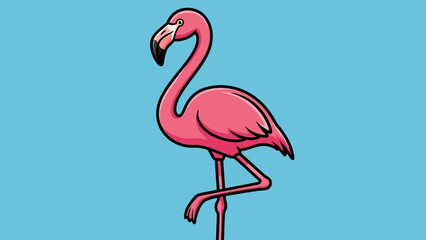 A vibrant pink flamingo standing gracefully against a bright blue background, showcasing its elegance
