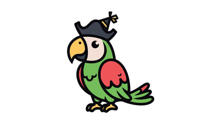 Colorful cartoon parrot in a pirate hat, standing proudly with a festive background