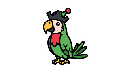 Colorful cartoon parrot wearing a pirate hat, standing proudly with a playful expression