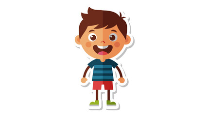 Obraz premium Illustration Of A Happy Young Boy With Brown Hair Wearing A Blue Striped T Shirt Red Shorts And Green Shoes Standing On A White Background With A Shadow
