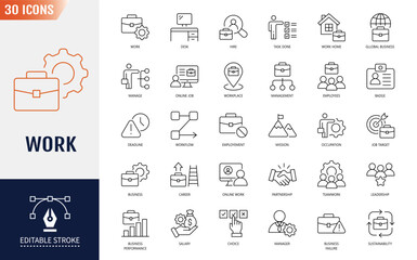 Work icon set. Containing job, working, employee, project, teamwork, employment, meeting, appointment and more. Vector illustration