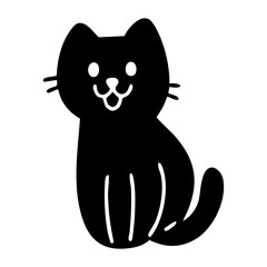 Cute doodle black cat sitting with a happy face and simple playful shapes. Hand drawn vector isolated illustration. 