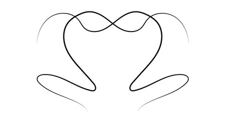 Abstract black line art forming a symmetrical heart-like shape with flowing curves on a white background.