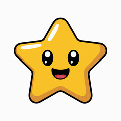 Downloadable vector image of a cute yellow star with a happy face for graphic design projects and illustrations