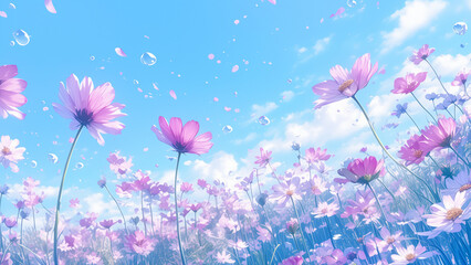 Cosmos Flowers under Blue Sky