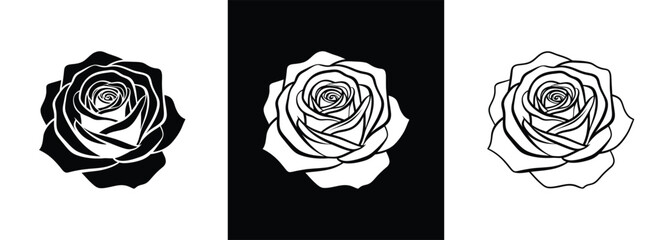 Three Roses Silhouette Icons Black and White Graphic
