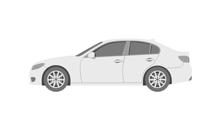 Fototapeta premium Modern White Sedan Car Silhouette Against A Black Background With Subtle Gray Window Tints And Silver Wheels Side Profile View