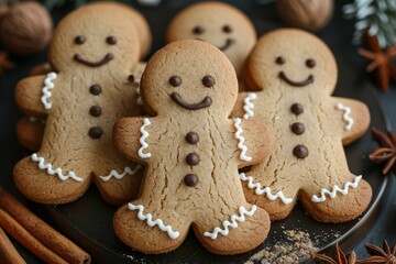 Festive christmas food arrangement featuring gingerbread cookies, spices, and holiday decor