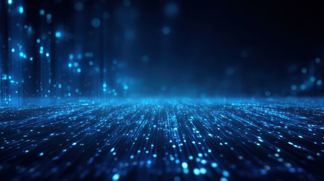 Abstract background of glowing blue particles and light streaks