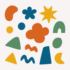 Set of colorful vector icons for children, including heart, flower, and star symbols, in a glossy web design collection