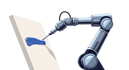 Fototapeta premium Robotic arm painting blue color on a white surface industrial technology concept.